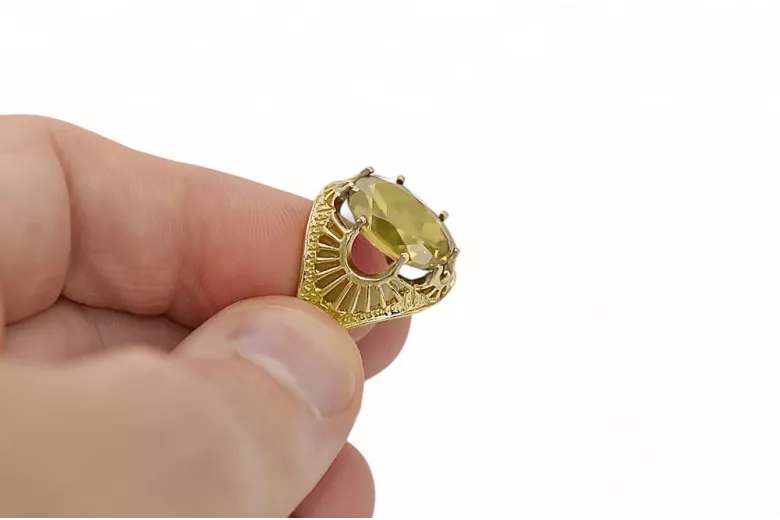 14-кв Желтое золото Желтый перидот Кольцо Винтаж изделия vrc003y